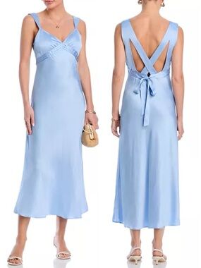 NWT Ciao Lucia Severine Slip Dress Satin Midi Blue Sz XS